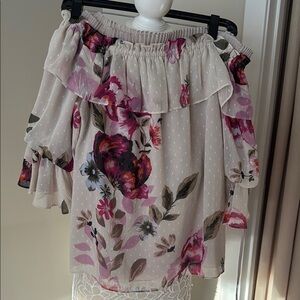 White House Black Market Cream Ruffled Smocked Blouse